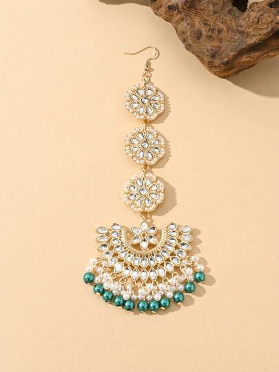 精美水滴形水晶镶嵌头链/仿珍珠流苏吊坠额链/新娘头饰/发箍/婚礼珠宝配饰，准新娘，女士发饰