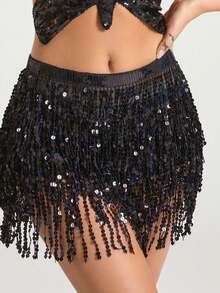 Sequin Fringe Skirt Women Sexy Belly Skirts Adjustable Waist Straps Hip Scarf Wrap Skirt Carnival Rave Dance Performance Costume Halloween - Multicolor - View 10