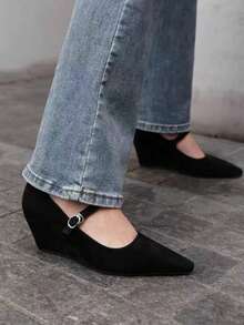 Fashionable! Sexy Leopard Print Wedge Pointed Toe Mary Jane Shoes, Retro Chic High Heels