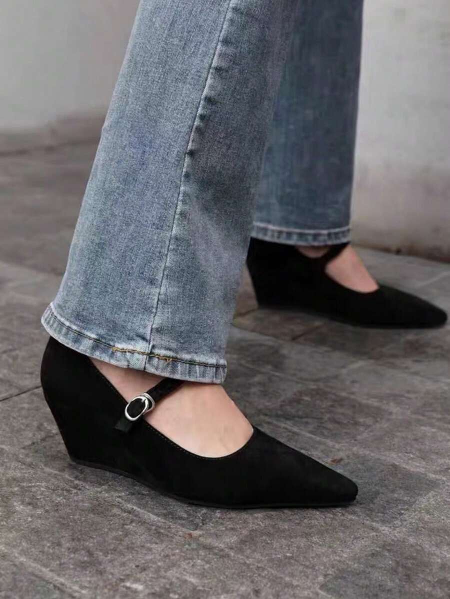 Fashionable! Sexy Leopard Print Wedge Pointed Toe Mary Jane Shoes, Retro Chic High Heels