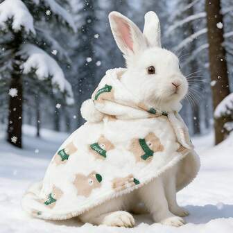 1 pieza Capa con capucha de felpa gruesa con estampado de dibujos animados para mascotas, ideal para otoño/invierno, abrigo tipo bata para conejos/gatos/perros, manta de dormir de doble uso, adecuado para mascotas pequeñas como conejos, gatos, perros