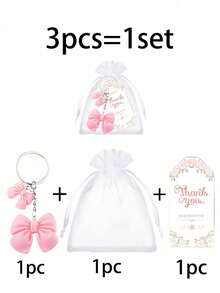 24/12/3pcs Bow Party Keychain Set, Including Bow Keychain, Thank You Labels And Organza Bags, Suitable For Bridal Shower, Bridesmaid Gifts, Table Gifts And Celebration Decorations And Accessories, Bag Accessories, Gift Accessories, Key Charms, Ideal Gifts For Friends And Famil/Y - Multicolor - View 10
