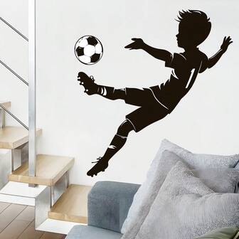 Adesivo da parete con sagoma di ragazzo che a calcio | Decalcomania in stile sportivo per la camera dei ragazzi, il soggiorno, facile da applicare, impermeabile, aggiunge istantaneamente un'atmosfera sportiva energica