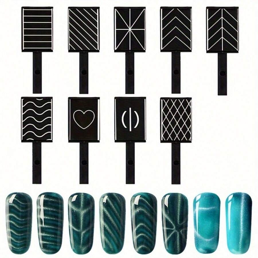 9pcs Square Cat Eye Tool Set - Multi-Functional Nail Art Tools For Nail Art