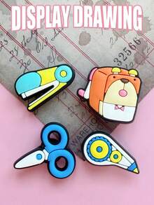 21件套好学习系列校园生活学习工具鞋子装饰挂件，欢迎返校最佳教师图案鞋饰，校园生活元素凉鞋装饰，适用于凉鞋、花园鞋、运动鞋、PVC鞋装饰，生日圣诞节万圣节派对礼物创意礼品 - 藍色 - 查看 7