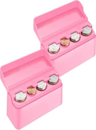 SINGARO Coin Holder For Car, Coin Change Organizer Compatible With Coins Of Different Sizes, Dash-Mounted Holder Suitable For Most Cars, Trucks(Pink)