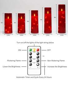 5pcs Set Of Flickering Flameless Candles With Star String Lights, Battery Operated Candles, Embedded LED String Lights Candles, Unbreakable Acrylic Candles With Remote Control, Suitable For Tabletop Centerpiece Decor For Christmas, Halloween, Wedding, Party, Holiday Atmosphere Lighting - Red - View 10