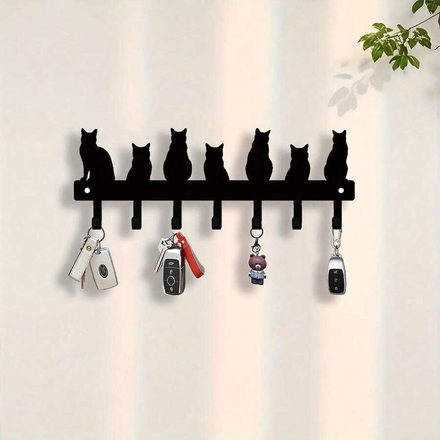 1pc Cat-Designed Key Hook, Wall-Mounted Black Metal Wall Hook, Space-Saving Multifunctional Home Key Holder With Elegant Wall Art Decoration, Suitable For Indoor Living Rooms, Bedrooms, Hallways And Entryways, Perfect Organization Accessory For Keys, Jewelry And Small Essentials, Durable Matte Black Finish, Versatile Decoration And Practical Gift For Christmas And Seasonal Home Decor - Black - View 1