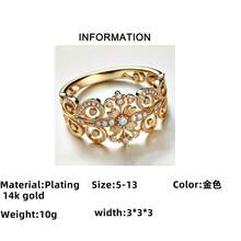 14k Gold Plated Elegant Women's Wedding Ring With Shiny Synthetic Zirconia, Symbolizing Beautiful And Graceful Engagement/Wedding Band, Luxury Jewelry On Both Sides - Gold - View 4