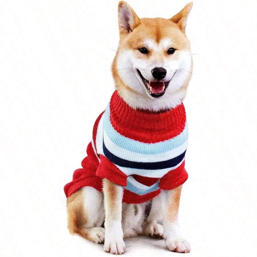 7CDXD Sueter de Punto para Perro Sueter de Perro de Forro Polar sueter calido y Suave para Mascotas Ropa calida de otoño e Invierno para Perros pequeños y medianos-Red-M - rojo-M+M(Largo de espalda: 50 cm) (Pecho: 44-52 cm) - Ver 1