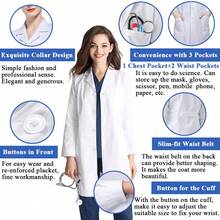 Long Sleeve Turndown Collar Multi-Pocket White Lab Coat, /Beauty Salon Scrub Nurse Uniform, Cosplay Jacket - White - View 1