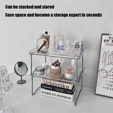 Organizador de mesa em acrílico transparente, com design dobrável de camada única/dupla para economizar espaço, prateleira retangular resistente, ideal para escritório em casa, dormitório estudantil, cozinha e banheiro, armazenamento multiuso para copos, artigos de papelaria e cosméticos, superfície fácil de limpar, estilo minimalista e durável. - Multicolorido - Ver 8
