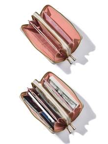 1pc Long Clutch Bag Double-Layer Portable Long Wallet Large Capacity Simple Ladies Wallet Wallet Multi-Functional Multi-Card Slot Card Holder Mobile Phone Bag Fashionable Clutch Bag Student Simple Portable Wallet Long Thin And Compact Student Wallet - Multicolor - View 3