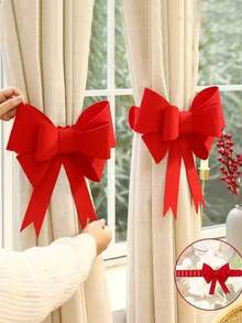 Non-Woven Fabric Bow Window Curtain Tie Backs - Red - View 1