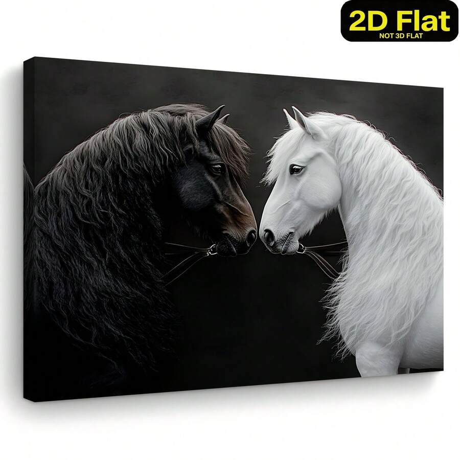 1pc Black & White Horse Framed Canvas Wall - Wooden Wrap-Around Frame, Equestrian Monochrome Suitable For Home Office Decor, Bachelor Party Gift, Horse Lover Present, 15.7x11.8 Inches, 2D - Nhiều màu - Xem 1