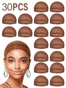 200 pezzi Cuffie per parrucche marroni - Reti per capelli elastiche e antiscivolo, cuffie per parrucche in nylon traspiranti a estremità chiusa, ideali come set regalo di Natale per donne e uomini