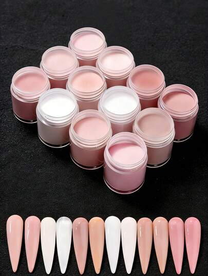 Holiday Gift - 12 Colors Acrylic Powder Set, Nude Pink & White High Gloss Acrylic Powder Set, Nail Art DIY Design, 12 Colors Acrylic Nail 3D Sculpture Nail Extension & Carving, Professional Polymer 3D Acrylic Nail Kit, Gift For Women & Girls, Long-Lasting & Easy To Apply Nails