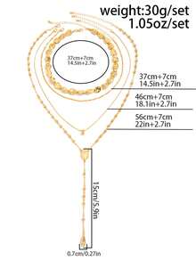 1 Set Of 4pcs Minimalist Asymmetrical Shape CCB Beaded Metal Water Drop Pendant Necklace Set, Fashionable High-End Personalized Long Water Drop Pendant CCB Beaded Necklace Set, Suitable For Women's Daily, Vacation, And Party Wear - Gold - View 5