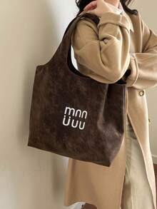 1pc Large Capacity Letter Print PU Tote Bag, Fashionable Women's Shoulder Bag Suitable For Work Commute, School, Shopping, Travel, Autumn/Winter - Multicolor - View 5