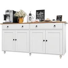 4 EVER WINNER Buffet Cabinet With Storage, 55'' Large Farmhouse Storage Cabinet With 2 Drawers And 4 Doors, Coffee Bar Cabinet With Adjustable Shelves For Kitchen, Dining Room, White - màu đen - Xem 8