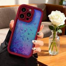 Cubierta de teléfono con diseño de mariposas en gradiente azul y morado para iPhone 14 Pro Max funda protectora elegante para uso diario y estilo moderno - Café integral - Ver 5