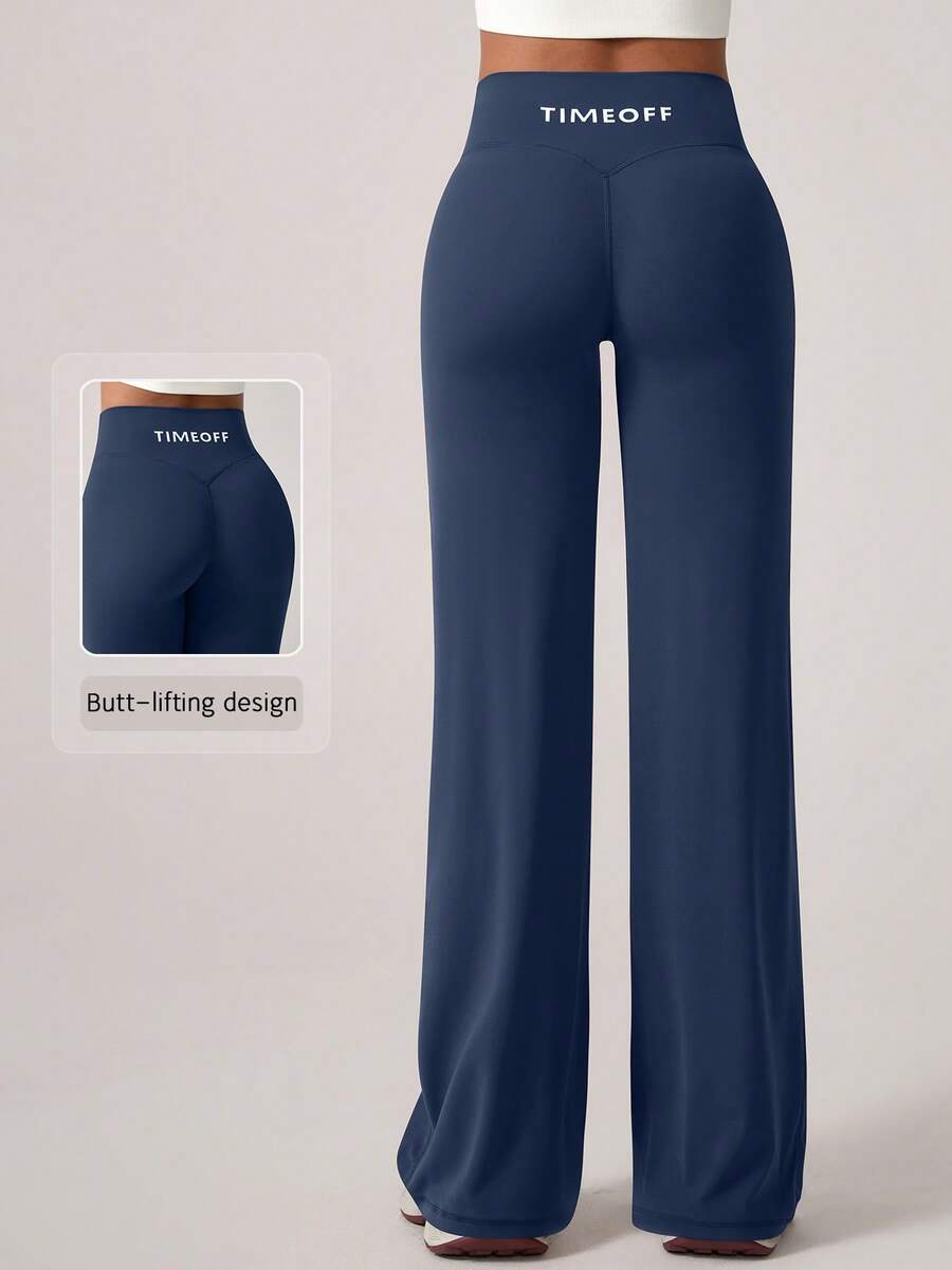 TimeOff 1pc Women's Minimalist Elastic V-Shaped Lifting Straight Wide-Leg Letter Print Sports Pants