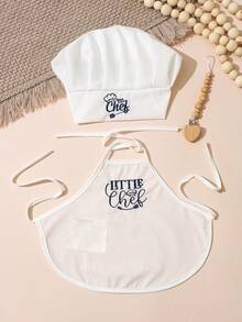 Navy Blue Embroidered Chef Photography Costume, White Chef Hat & Apron Set, Baby & Toddler Photoshoot Outfit - Blue and White - View 4