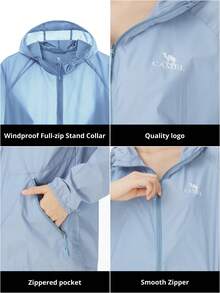 CAMEL CROWN Women's UPF 50+ Sun Protection UV Jacket, Full Zip Lightweight Hooded Sports Sweatshirt - Moon Gray Blue - View 4