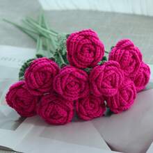 1/3/6/10 unidades de rosas de crochê feitas à mão, flores decorativas, flores artificiais, flores de lã. Decoração para casa, sala de jantar, sala de estar, quarto, casamento, festa. Buquê DIY ideal para presentear, presente para mães, presente para professoras, presente criativo. Adequado para decoração de primavera/verão, Ano Novo, Dia dos Namorados, aniversário, Páscoa ou como presente. - Rosa Quente - Ver 14