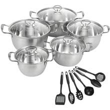 11PCS-SET  Induction Non Stick Stainless Steel Cookware Cooking Pot Pan With Lids (5 Pots And 6 Kitchen Utensils) - Silver - View 3