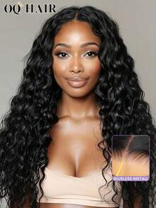 OQ 180% Density, 16-28 Inch Long, No Glue Needed, Convenient Wear, Deep Wave 9x6 Transparent Lace Front Wig, Mini Knot Lace Front Wig, Pre-Bleached Human Hair Wig, Halloween Costume Wig - SNatural - View 1