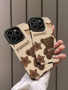 1pc Fashionable Star & Teddy Bear Pattern Textured Soft Protective Phone Case, Suitable As Birthday, Holiday Gift For Friends, Family, Couples, Compatible With Apple & Phones 17/16PLUS/16PRO/16PROMAX - Multicolor - View 4
