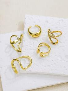 Set de 5 anillos con diseño geométrico de moda para mujeres - Amarillo Oro - Ver 4