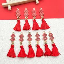 5件双面传统中式合金珐琅吊坠，祝福许愿吊坠带流苏，适合婚礼配饰。 - 紅色 - 查看 11