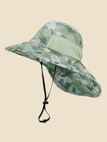 1pc Kids Sun Hat With Neck Protector (Unisex) - Wide Brim UV Protection Bucket Hat, Breathable Mesh Outdoor Beach Hat, Suitable For Children In Summer - Printed Bucket Hat - View 20