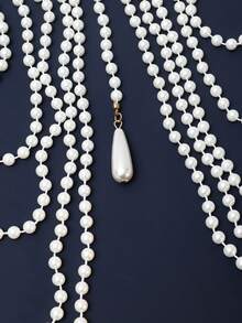 1pc European & American Fashion Sexy Elegant Multi-Layer Faux Pearl Tassel Shoulder Chain Necklace, Dress Accessory Body Chain - STL2019 - View 6