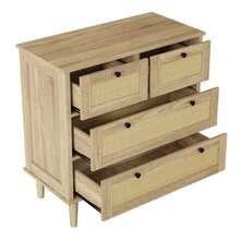 Chest Of Drawers With Four Drawers, Rattan Drawers, Storage Cabinet, Solid Wood Legs. - Natural Color - View 11