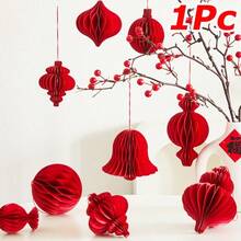 1pc 16 Styles Red Chinese Lantern, Honeycomb Folding Paper Lantern, Chinese New Year Decoration Lantern, Spring Festival Celebration Decor, Non-Electric, Wedding Lantern, Wall Hanging, Festival Party Room Decor, Chinese New Year Gift - Multicolor - View 3