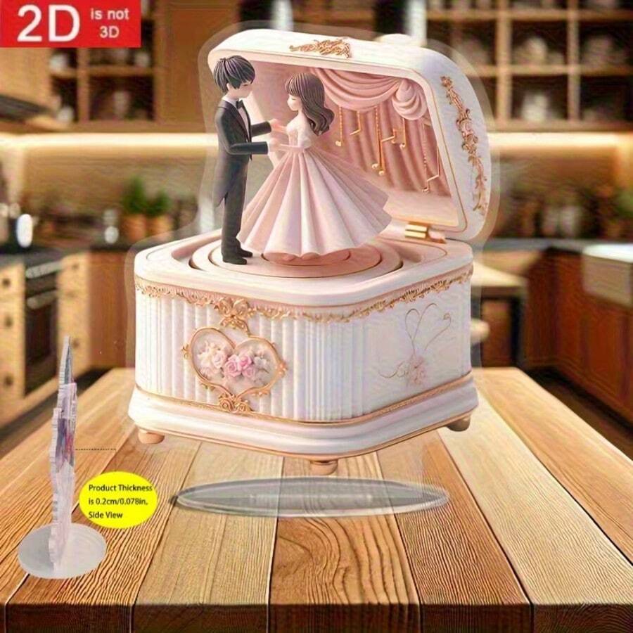 1pc Elegant Crystal Music Box With Couple Figurine - Versatile For Home & Office Decor, Suitable As Valentine's Day Gift, Battery-Free - Multicolor - View 1