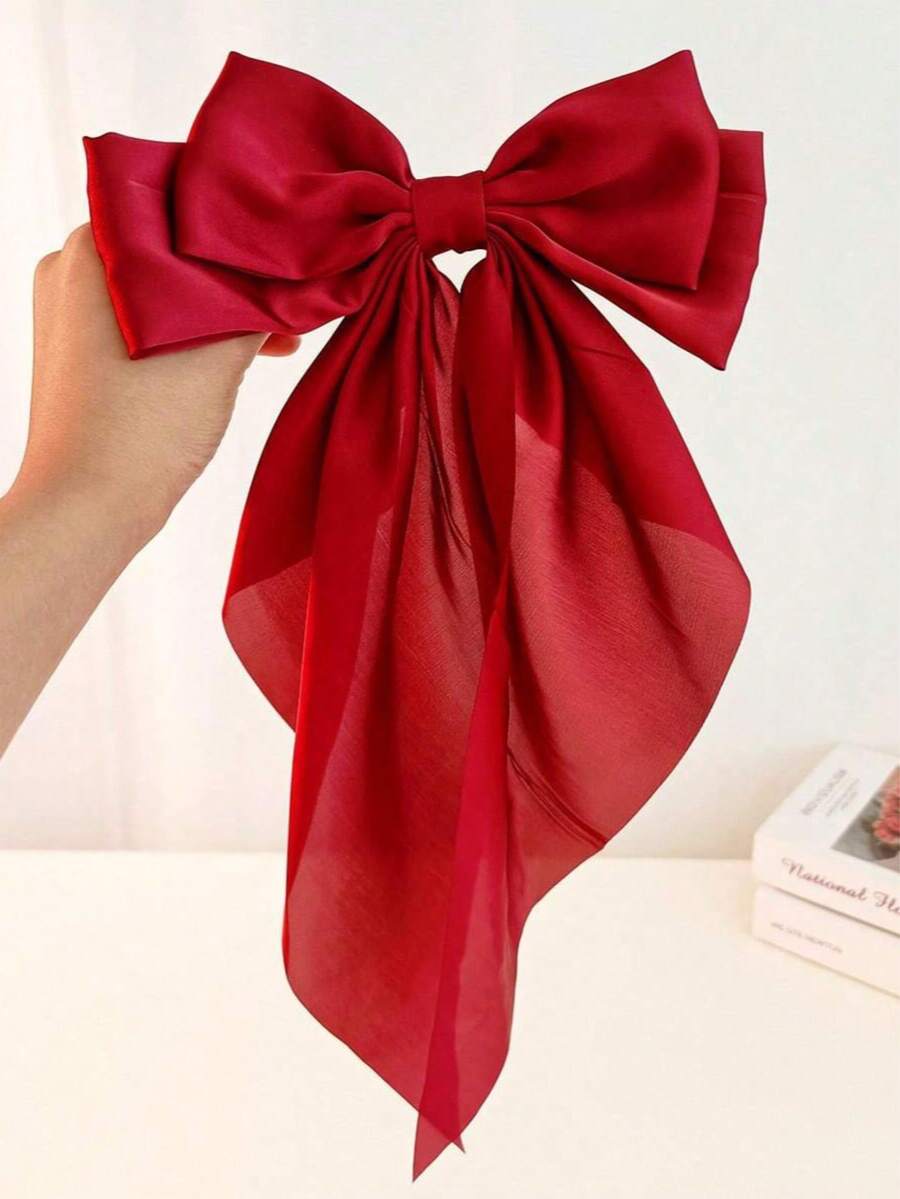 1 pezzo Fiocchi rossi per capelli da ragazza, grandi barrette per capelli con coda lunga, eleganti fermagli per capelli, accessori per capelli per feste e uso quotidiano