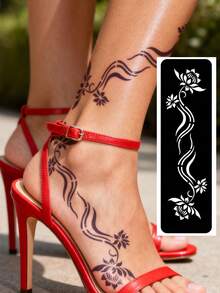 Haina Template Haina Hand Drawn Tattoo Hollow Template Minimalist Elegant Mandala Flower Geometric Pattern Haina Bridal Lace Stickers Suitable For Hands, Feet, Shoulders, Neck, Clavicles Semi Permanent Fake Tattoo Stickers 1 Pack - Black - View 7