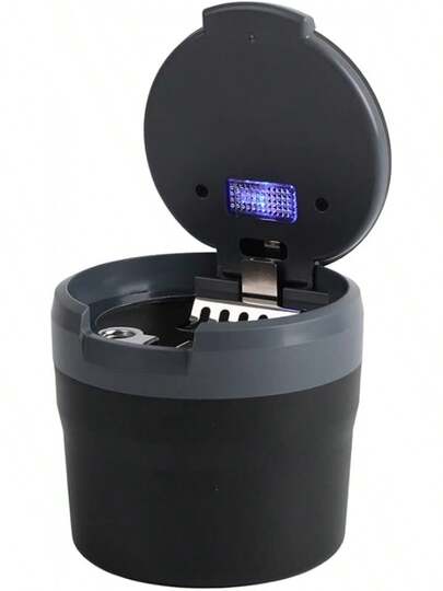 Ceniceros de Coche con Tapa y Luz LED Cenicero Portátil para Coche Mini Cubo de Basura Impermeable para Viajes Al Aire Libre Uso Doméstico (gris)