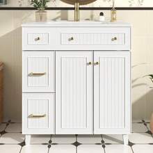 Bathroom Vanity Unit With 81.7 Cm Sink - Freestanding Bathroom Vanity Unit With Ceramic Sink, Lacquered Surface, Multifunctional Storage Space And Solid Wood Legs In A Modern And Luxurious Design - White