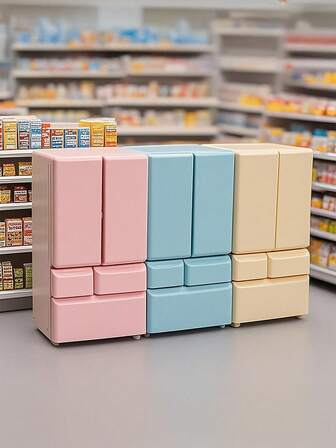 1pc Realistic Miniature Double-Door Refrigerator Accessories, Boxed, Detailed Kitchen Scene For Teenagers, Creative Toy, Life Appliances Model, Collectible, Quality ABS Plastic, 3 Colors Available