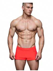 Men's Plain Lined Swim Trunks For Swimming And Beach - Đỏ - Xem 4