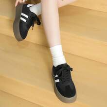 Women's Black Casual Sneakers, Lightweight & Versatile, Outdoor Training Shoes, Fashion Platform Comfortable Daily Casual Shoes