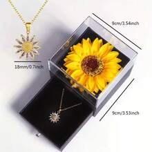 Sunflower Necklace With Gift Box For Women Dainty Stainless Steel Necklace Elegant Zirconia Pendant Birthdays Jewelry Gift - Gold - View 6