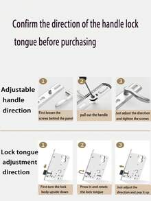 1 Set Adjustable Wooden Door Lock, Universal Home Use Bedroom Door Handle, Indoor Room Door Lock Hardware, Adjustable Lever Handle, No Drilling Required - Multicolor - View 4