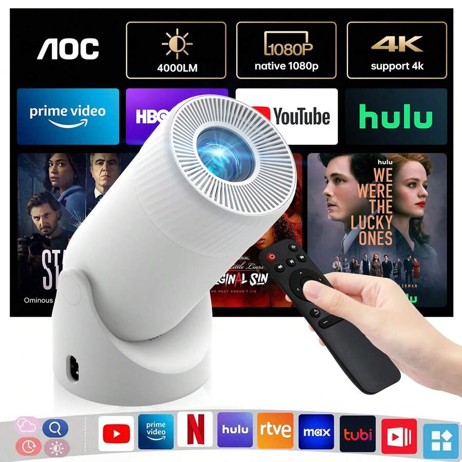 AOC Mini Projector With Bluetooth 5.0 | 4K Support + 180° Rotation | Auto Keystone Correction | Best For Gaming & Business - View 1