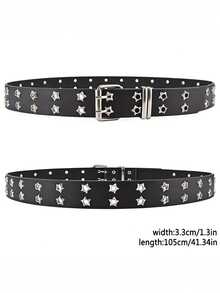 时尚简约朋克风腰带，高品质PU皮革Y2K双扣腰带，适合搭配牛仔裤和连衣裙 - 彩色 - 查看 3